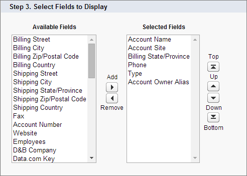 Selecting desired fields from list of available field options