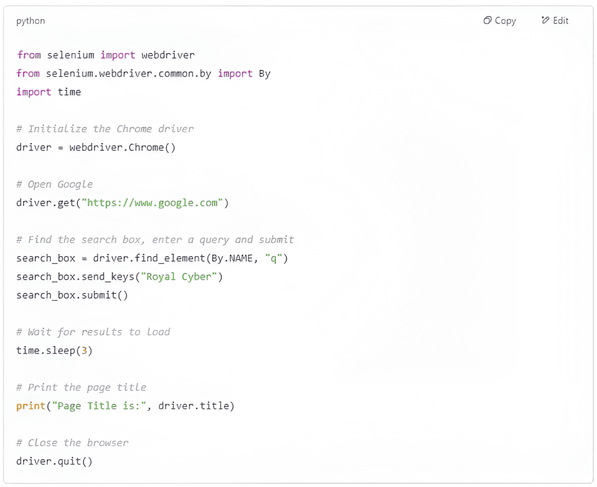 Selenium Automation Testing with Python | Royal Cyber