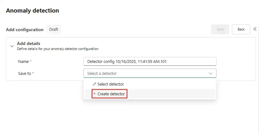 Real Time Hub Create Detector